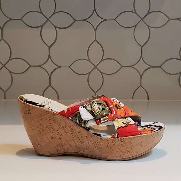 Stuart Weitzman Canvas Floral Print Wedge Sandals Size 6.5 - Picture 8 of 14